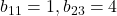 b_{11}=1, b_{23}=4